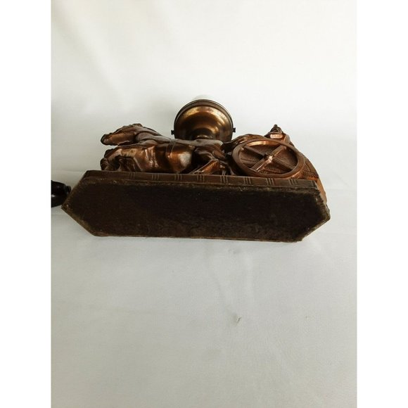 RARE Vtg Roman Gladiator Chariot Lamp Brown Patina Cast Iron Red Shade chip - Picture 2 of 12